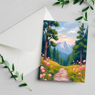 Mountain Hike Floral Nature Landscape Card