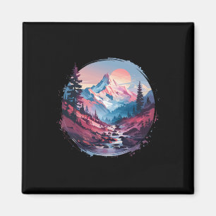 Mountain Hiking Nature Graphic Sunrise Funny Fores Magnet