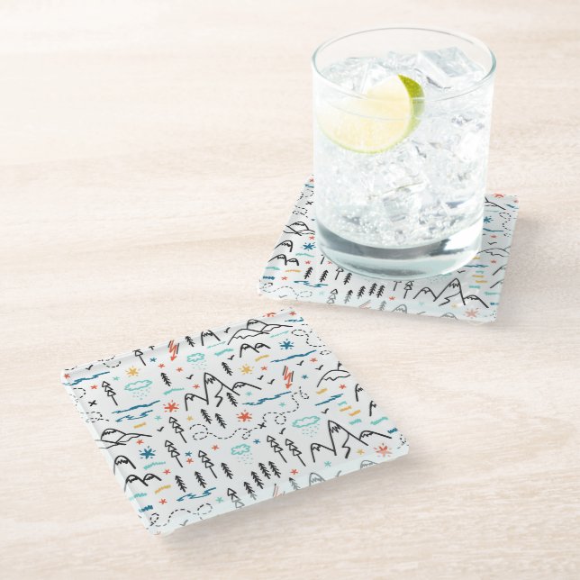 Mountain Hiking Pattern Glass Coaster (Angled)