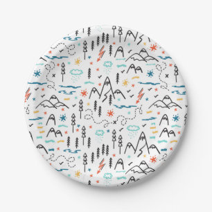 Mountain Hiking Pattern Paper Plate