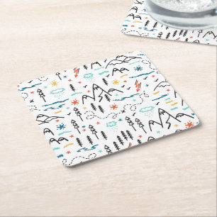 Mountain Hiking Pattern Square Paper Coaster