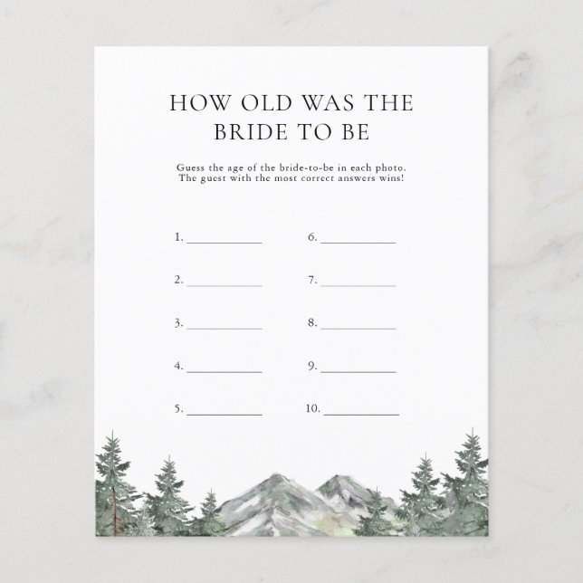 Mountain How Old Was The Bride To Be Game Cards (Front)