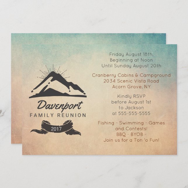Mountain Illustration Rustic Family Reunion Invite (Front/Back)