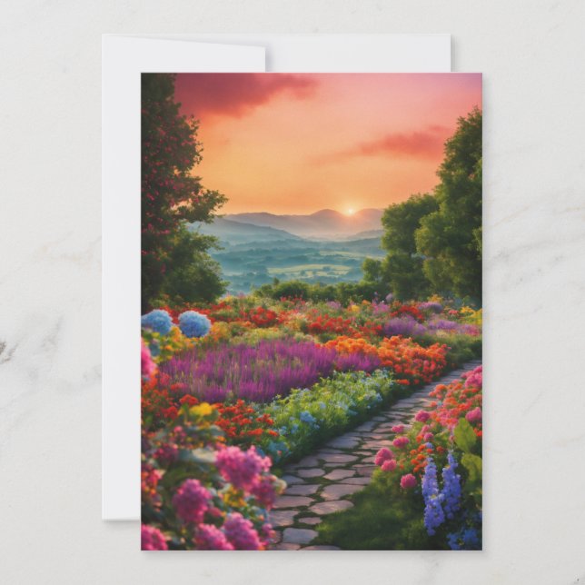 Mountain Impressionistic Sunset  Holiday Card (Front)