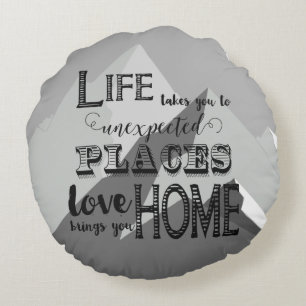 Mountain Inspirational Quote Family Rules Round Cushion