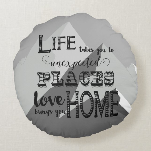 Mountain Inspirational Quote Family Rules Round Cushion (Back)