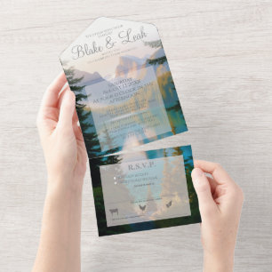 Mountain Lake All in One Wedding Invitation RSVP