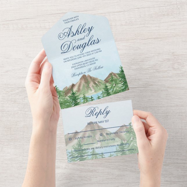 Mountain Lake All in One Wedding Invite (Tearaway)