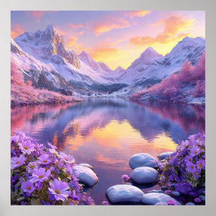 Mountain Lake at Sunrise Poster
