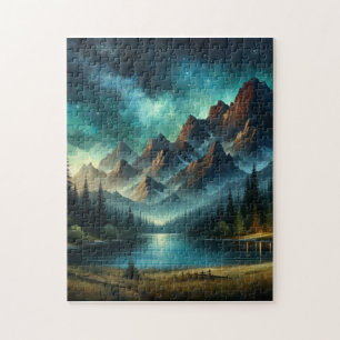 Mountain Lake/cabin under the stars Jigsaw Puzzle