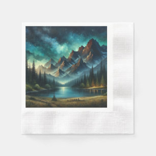 Mountain Lake/cabin under the stars Napkin