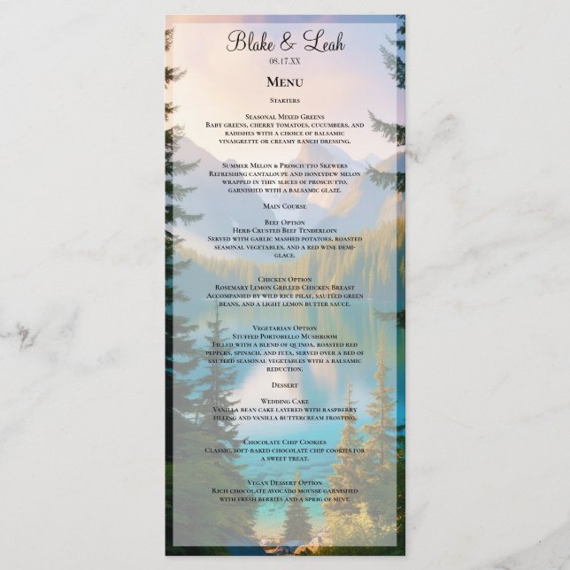 Mountain Lake Customisable Wedding Menu (Front)
