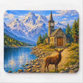 Mountain Lake Deer Chapel Mouse Pad