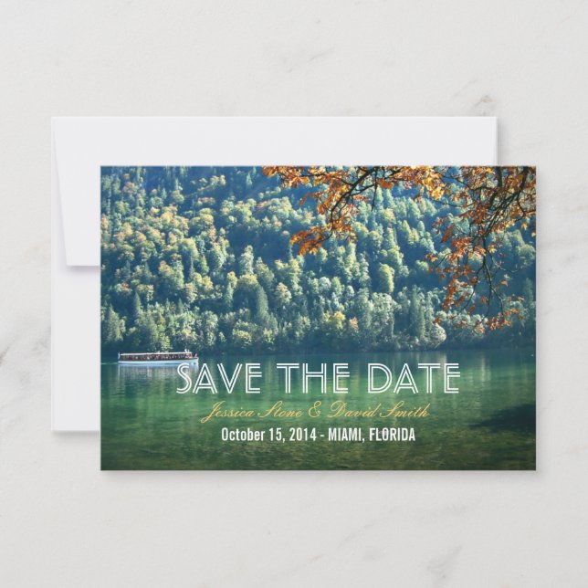 Mountain Lake Fall Wedding Save the Date Cards (Front)