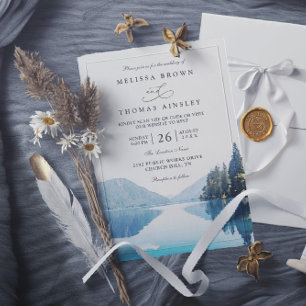 Mountain Lake Forest Rustic QR Code Wedding Invitation