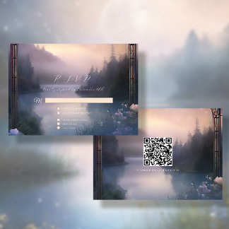 Mountain Lake Forest Stars Ethereal Rustic Wedding RSVP Card