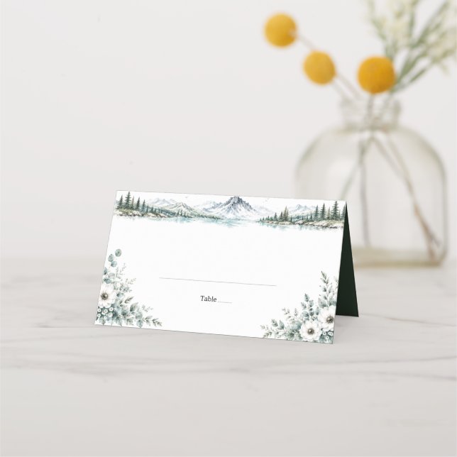 Mountain Lake Forest Wedding Place Card (Front)