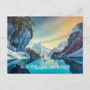 Mountain lake in winter postcard