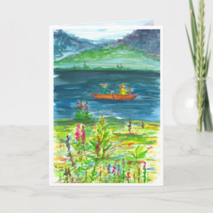 Mountain Lake Kayak Watercolor Happy Birthday Card