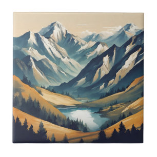 Mountain Lake Landscape Ceramic Tile