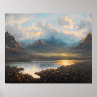 Mountain lake landscape painting - landscape art poster
