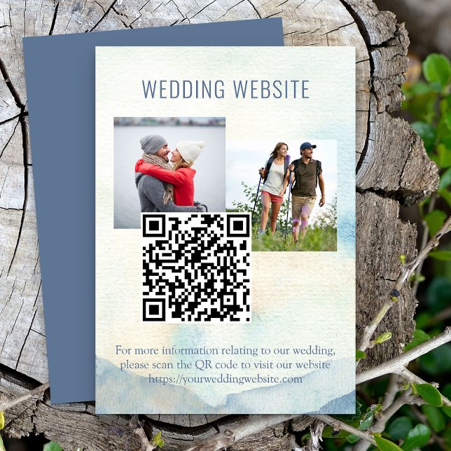 Mountain Lake Photo and QR Code Wedding Website Enclosure Card (Wedding website enclosure card with 2 photos and custom qr code)