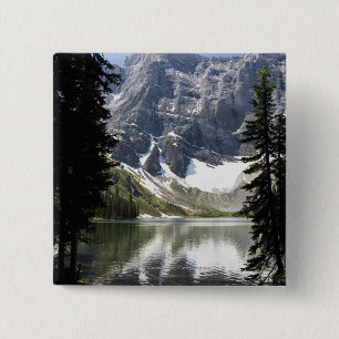 Mountain Lake Reflecting Mountain Framed By Trees 15 Cm Square Badge
