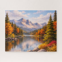 Mountain Lake Reflection Colorful Fall Puzzle