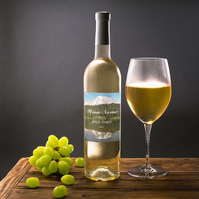 Mountain Lake Reflection Landscape Personalised Wine Label (In Situ)