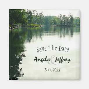 Mountain Lake reflection rustic save the date Magnet