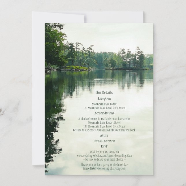 Mountain Lake reflection rustic wedding details (Front)