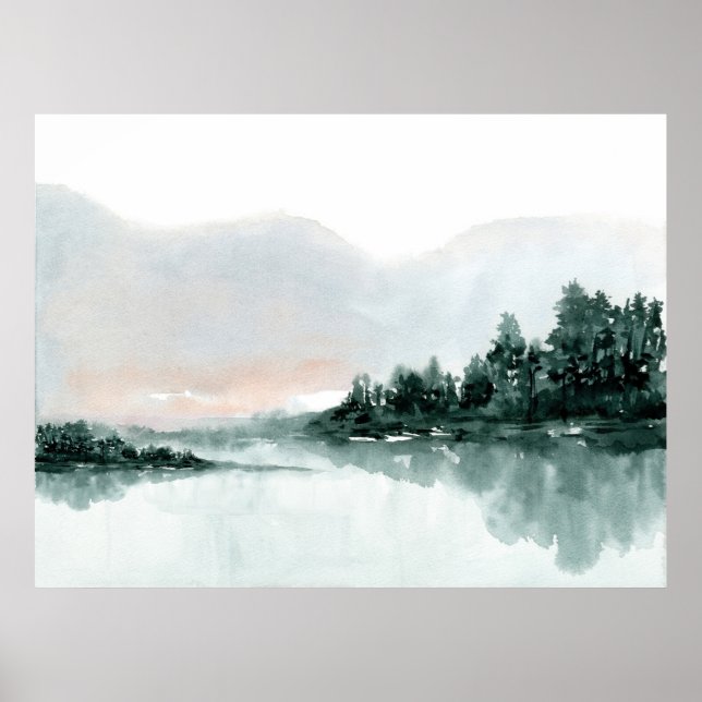 Mountain Lake Reflection Watercolor Poster (Front)