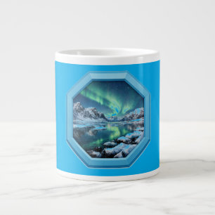 Mountain Lake Reflects No. Lights in Blue Frame Large Coffee Mug