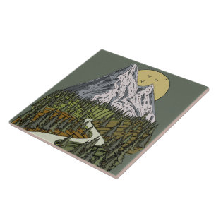 Mountain Lake Serenity: Sunset Adventure Awaits Ceramic Tile
