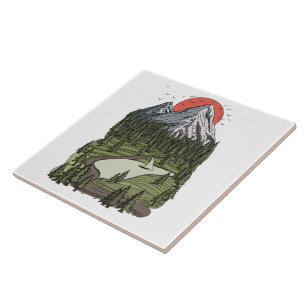 Mountain Lake Serenity: Sunset Adventure Awaits Ceramic Tile