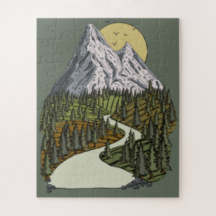 Mountain Lake Serenity: Sunset Adventure Awaits Jigsaw Puzzle