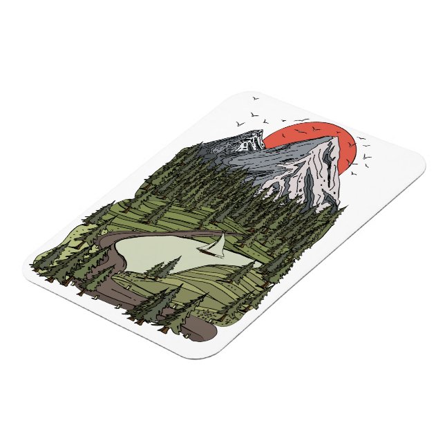 Mountain Lake Serenity: Sunset Adventure Awaits Magnet (Left Side)