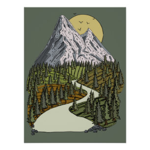Mountain Lake Serenity: Sunset Adventure Awaits Poster
