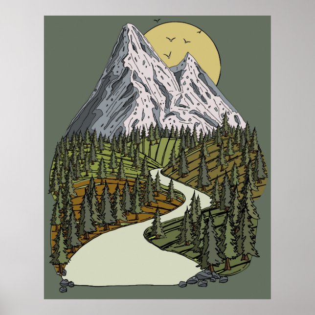 Mountain Lake Serenity: Sunset Adventure Awaits Poster (Front)