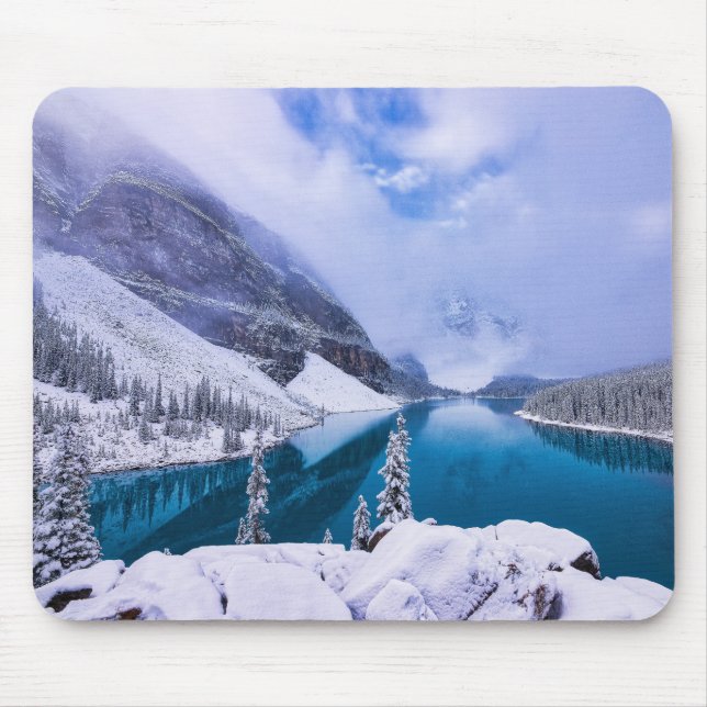 Mountain Lake Snow Scene Mouse Pad (Front)