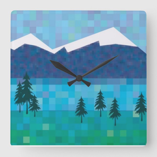 Mountain lake square wall clock (Front)