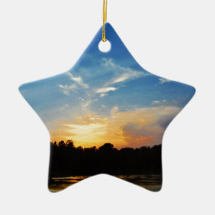 Mountain Lake Sunset Ceramic Ornament