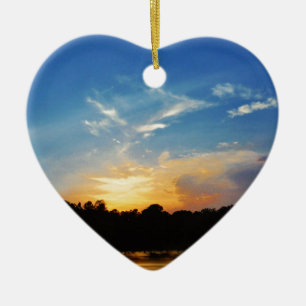 Mountain Lake Sunset Ceramic Tree Decoration