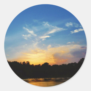 Mountain Lake Sunset Classic Round Sticker