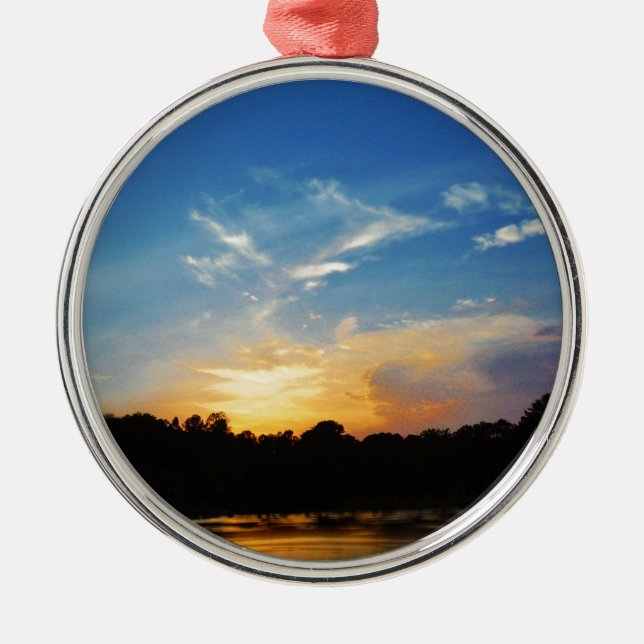 Mountain Lake Sunset Metal Tree Decoration (Front)