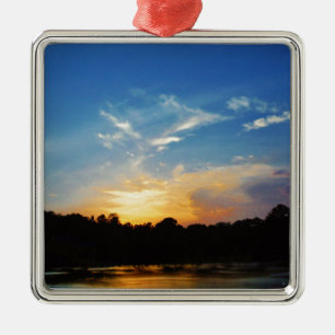 Mountain Lake Sunset Metal Tree Decoration
