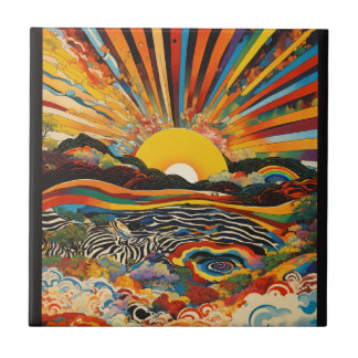 Mountain Lake Sunset Retreat Ceramic Tile
