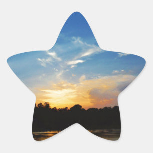 Mountain Lake Sunset Star Sticker