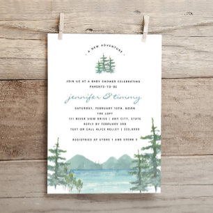 Mountain Lake Theme Watercolor Baby Shower Invitation