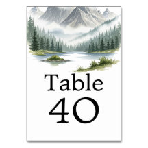 Mountain Lake Watercolor Alpine Forest Table Numbe